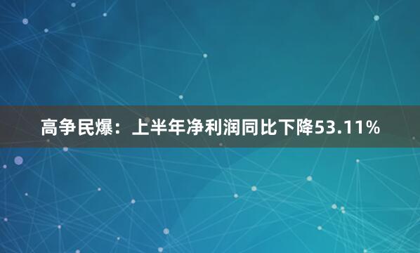 高争民爆：上半年净利润同比下降53.11%