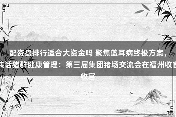 配资盘排行适合大资金吗 聚焦蓝耳病终极方案，共话猪群健康管理：第三届集团猪场交流会在福州收官