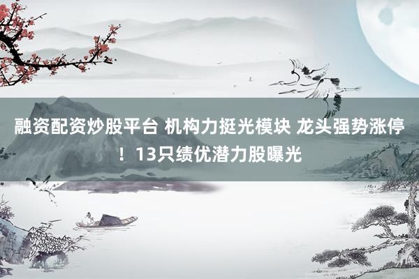 融资配资炒股平台 机构力挺光模块 龙头强势涨停！13只绩优潜力股曝光