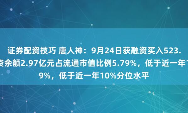 证券配资技巧 唐人神：9月24日获融资买入523.65万元，融资余额2.97亿元占流通市值比例5.79%，低于近一年10%分位水平