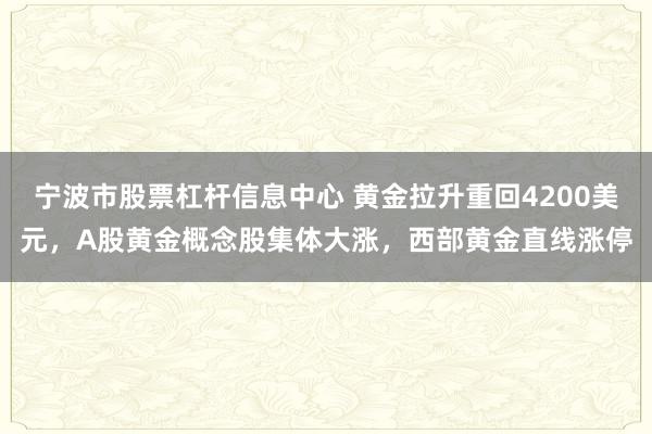 宁波市股票杠杆信息中心 黄金拉升重回4200美元，A股黄金概念股集体大涨，西部黄金直线涨停