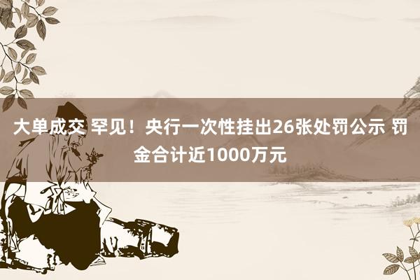 大单成交 罕见！央行一次性挂出26张处罚公示 罚金合计近1000万元
