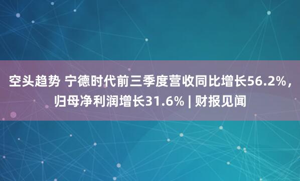 空头趋势 宁德时代前三季度营收同比增长56.2%，归母净利润增长31.6% | 财报见闻